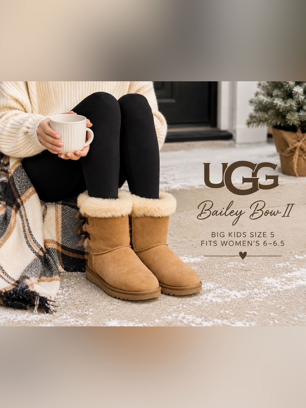 UGG Bailey Bow II Chestnut Boots Big Kids 5 Fits Women’s 6-6.5 1017394K